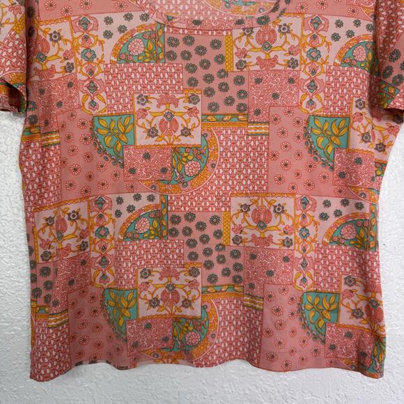 Vintage Top Womens Large Floral Patchwork Nylon Shirt Blouse Boho 70s 80s Kmart - Picture 5 of 11